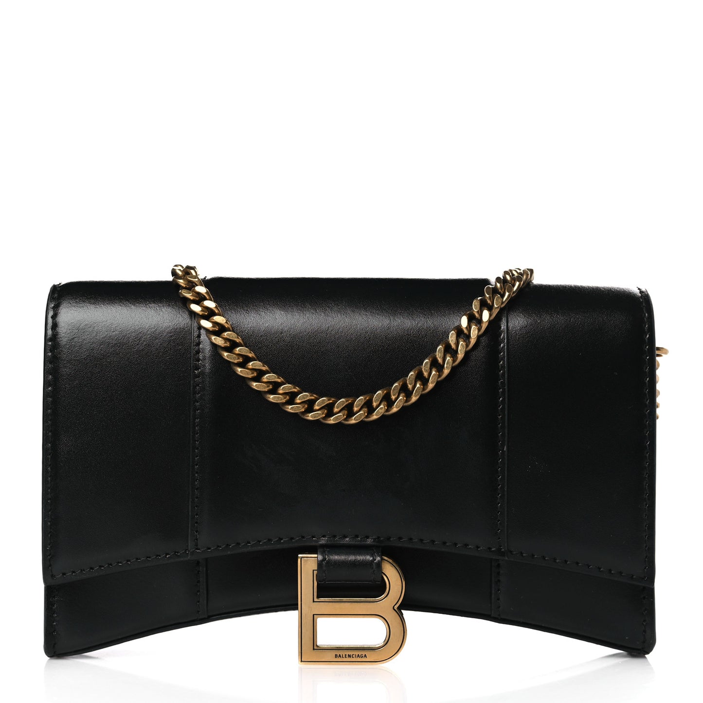 Shiny Box Calfskin Hourglass Chain Bag Black