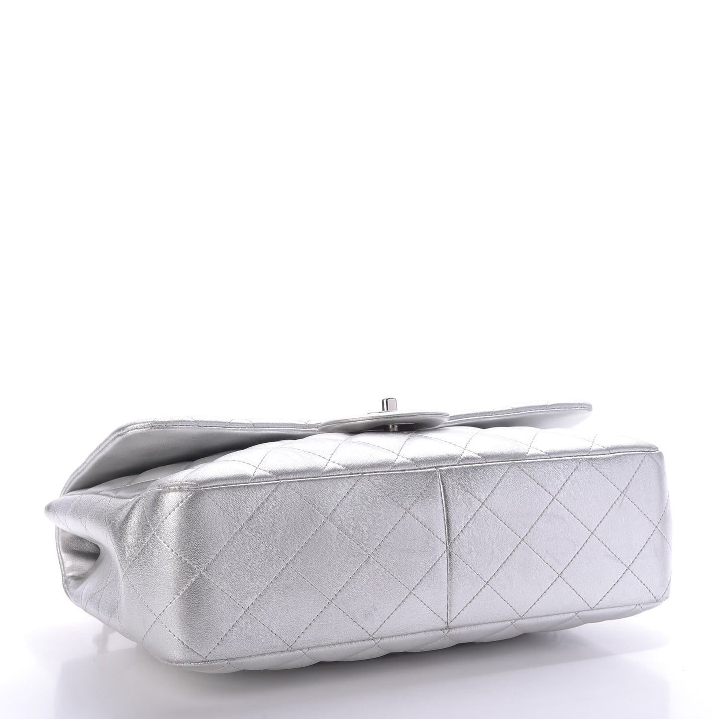 Metallic Lambskin Quilted Jumbo Single Flap Silver