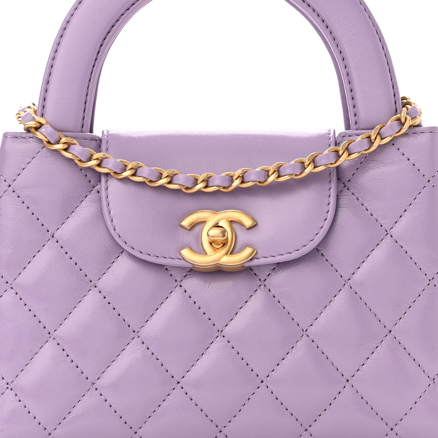 Chanel Shiny Aged Calfskin Quilted Nano Kelly Shopper Lilac 8 of 10