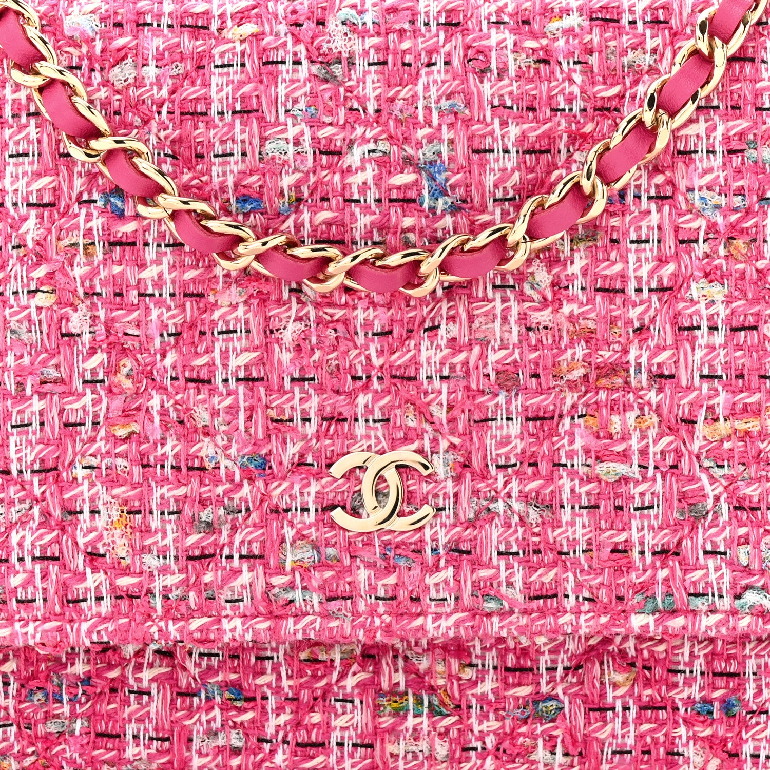 Chanel Tweed Quilted Wallet On Chain WOC Pink Blue White 9 of 12