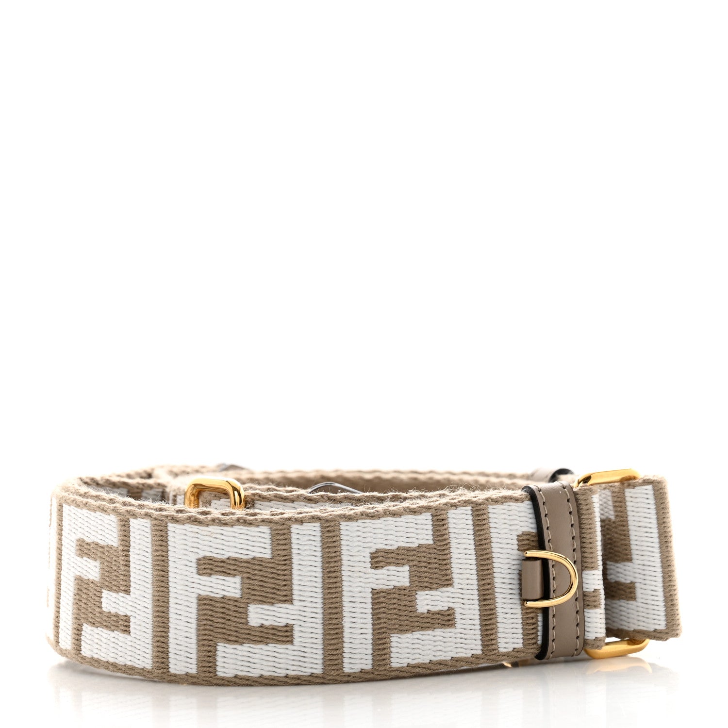 Fendi Jacquard Ribbon Vitello King FF Bi-Color Intreccio Adjustable Strap You Tortora White Anthracite 2 of 5