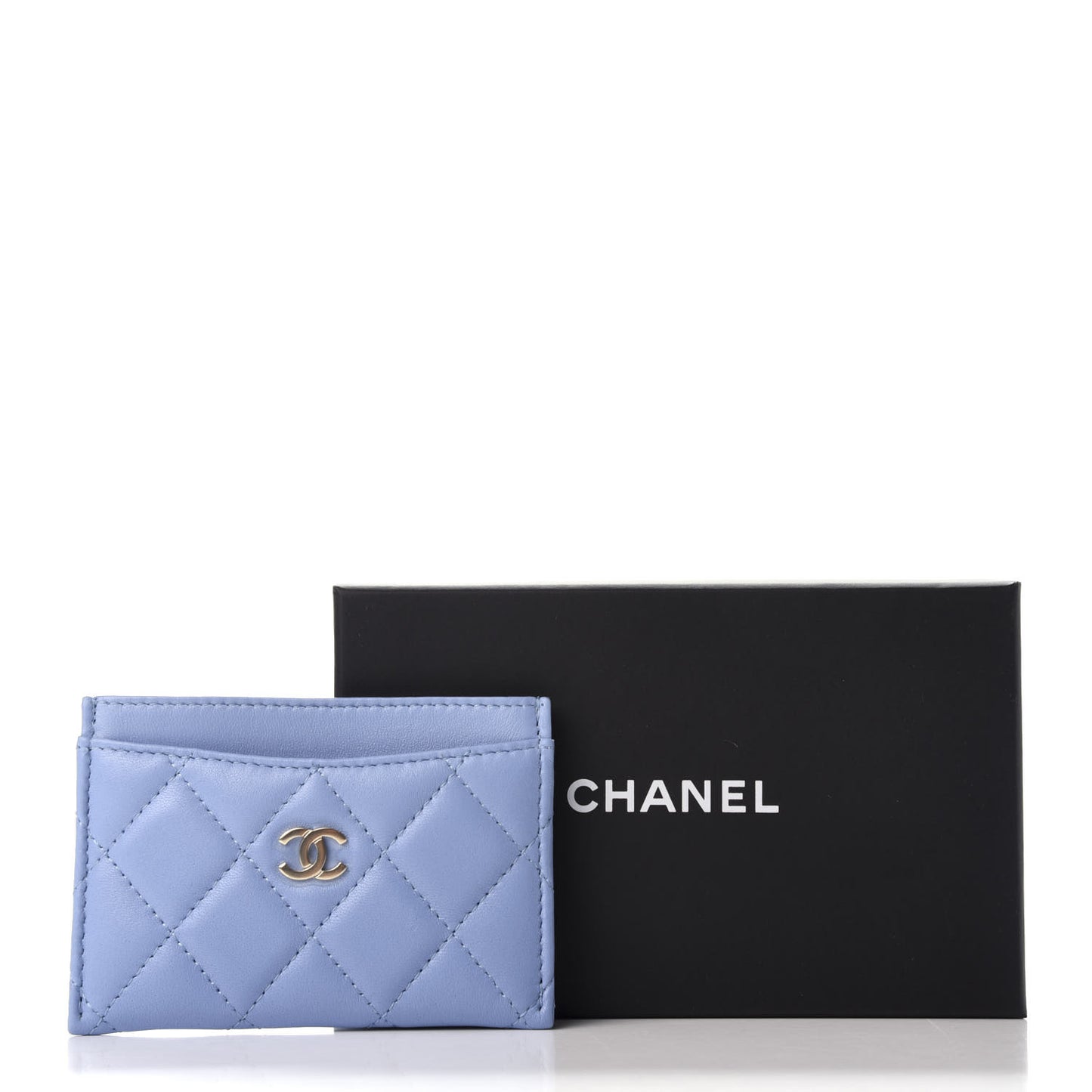 Lambskin Quilted Card Holder Light Blue