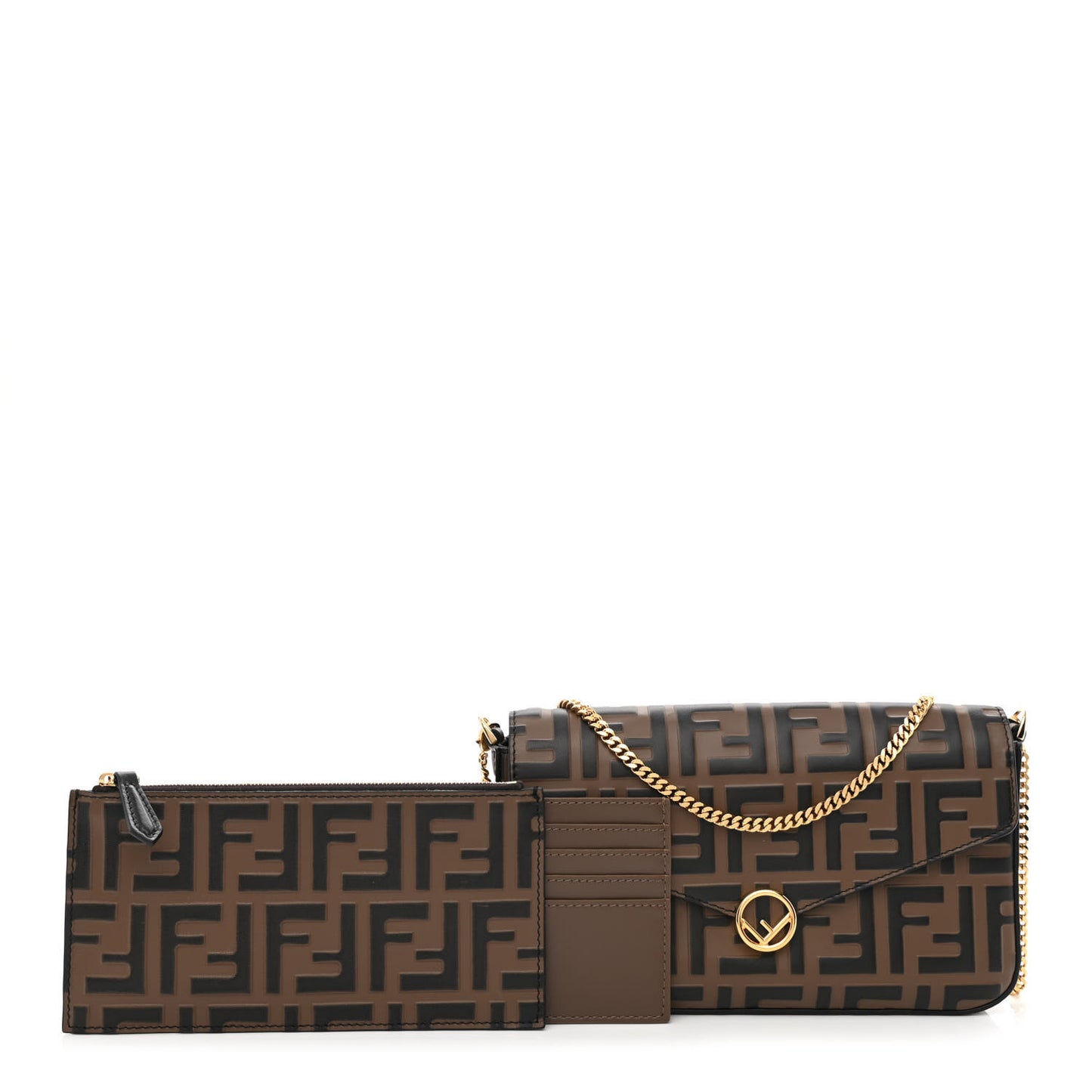 Vitello Soft F is Fendi Bi-Color FF 1974 Embossed Envelope Wallet On Chain with Pouches Maya Black