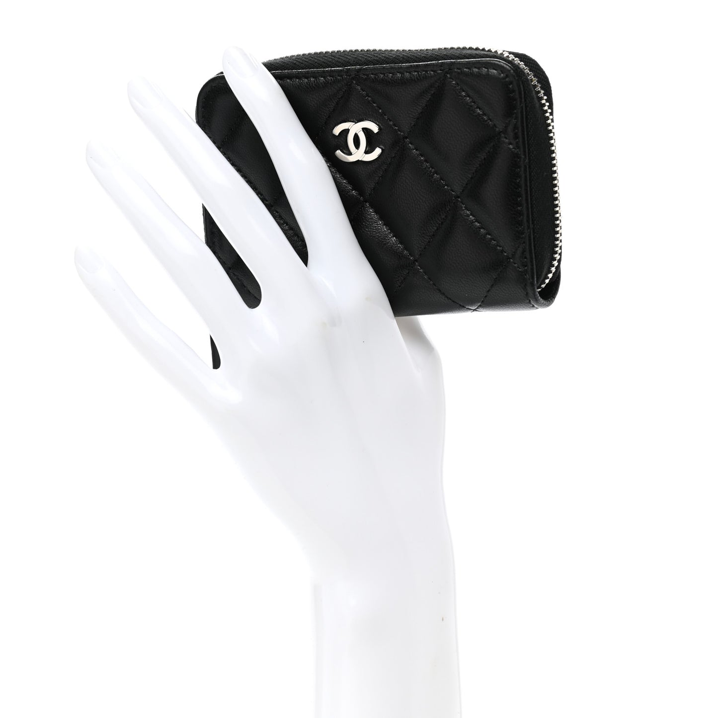 Lambskin Quilted Zip Coin Purse Black