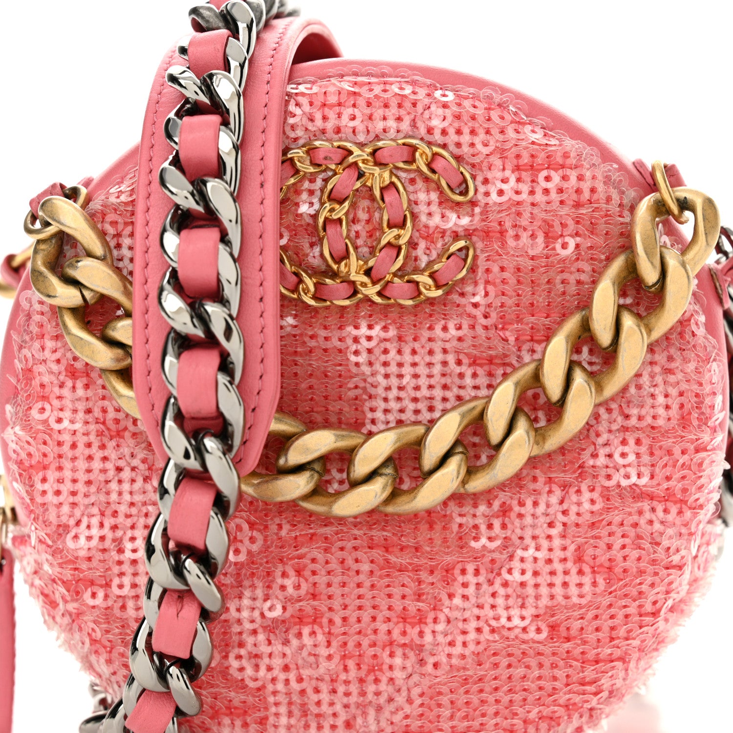 Chanel Sequin Chanel 19 Round Clutch With Chain Coral 8 of 11
