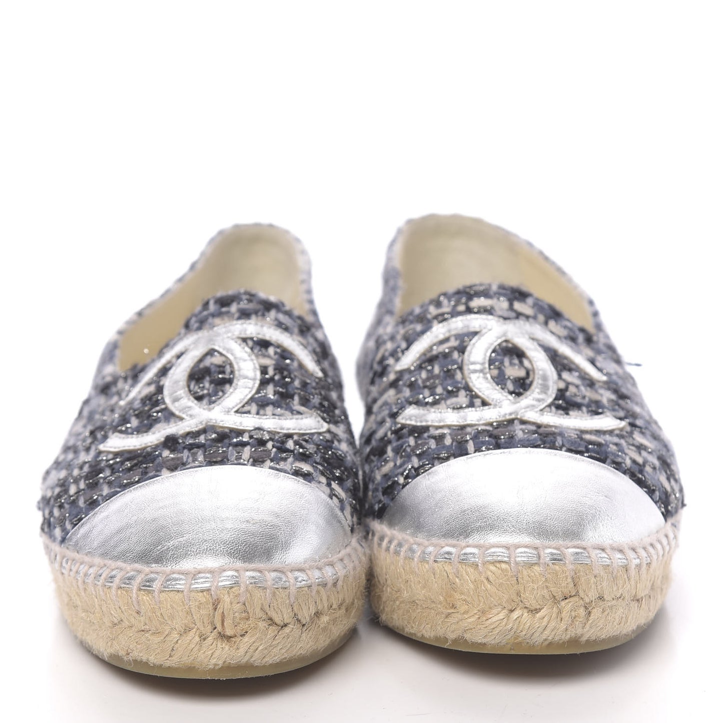 Metallic Tweed Lambskin CC Espadrilles 39 Blue Black Silver