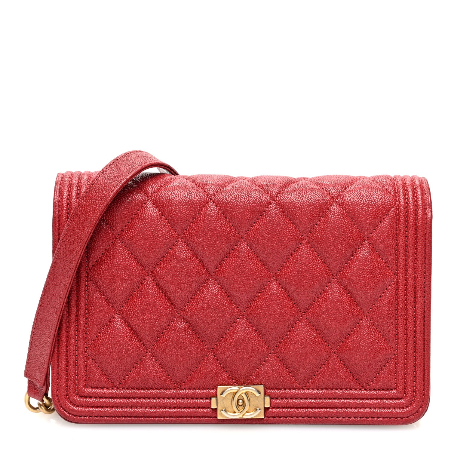 Chanel Caviar Quilted Boy Wallet On Chain WOC Red 1 of 10