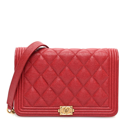 Chanel Caviar Quilted Boy Wallet On Chain WOC Red 1 of 10