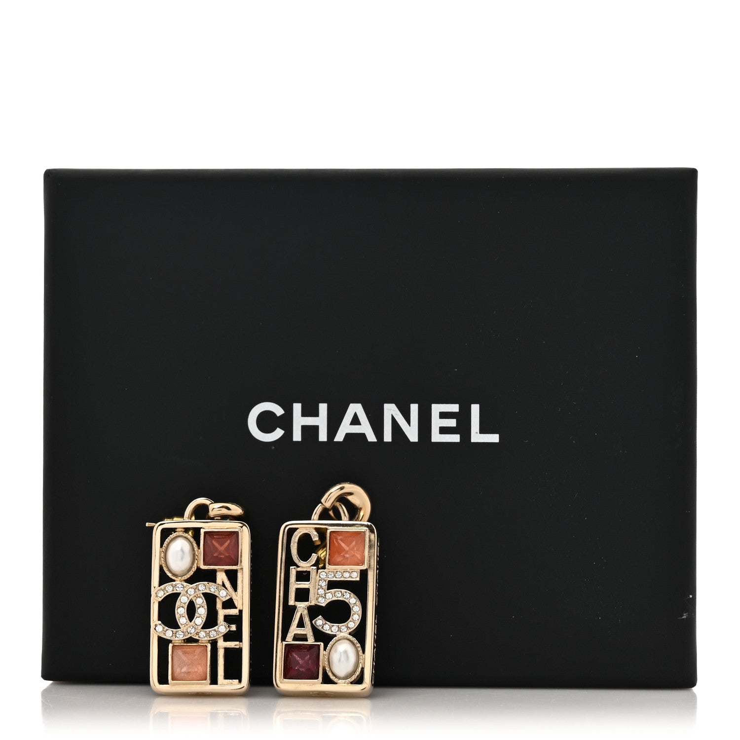 Chanel Pearl Crystal CC No 5 Pendant Drop Earrings Multicolor 7 of 7