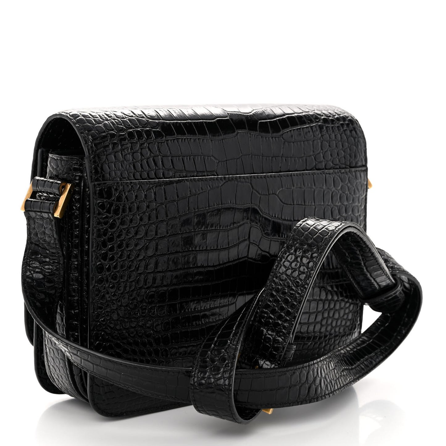 Calfskin Crocodile Embossed New Besace Crossbody Bag Black
