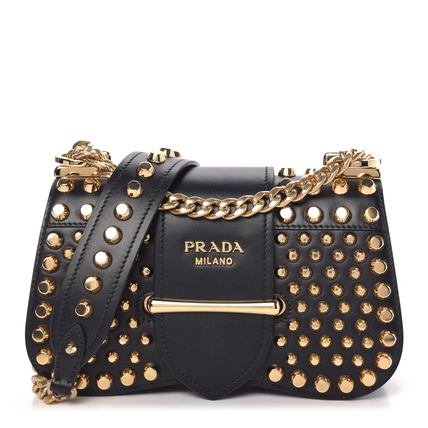 Prada City Calf Studded Sidonie Shoulder Bag Black 1 of 8