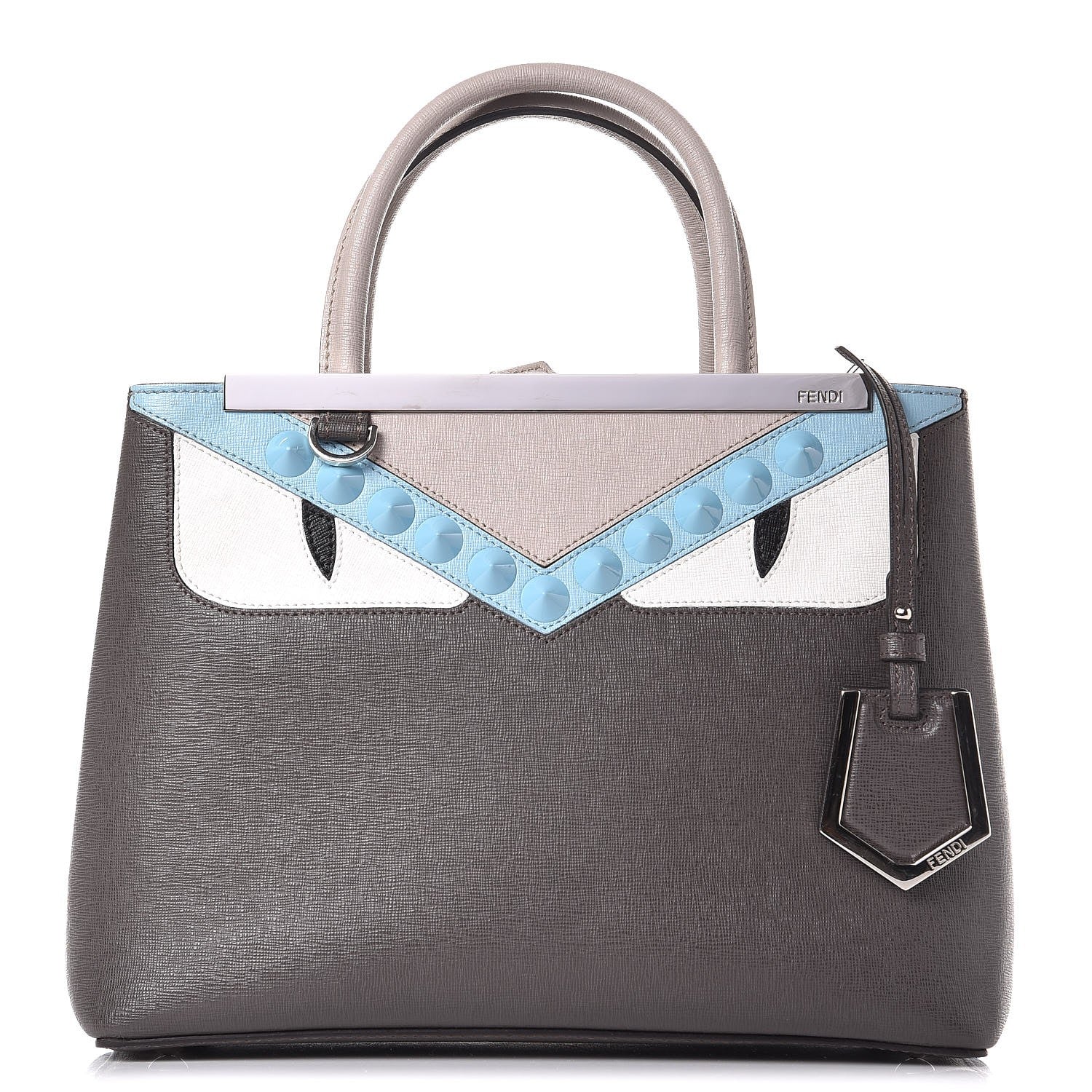Fendi Vitello Elite Monster Eyes Studded Petite 2Jours Tote Carbone White Multicolor 1 of 8