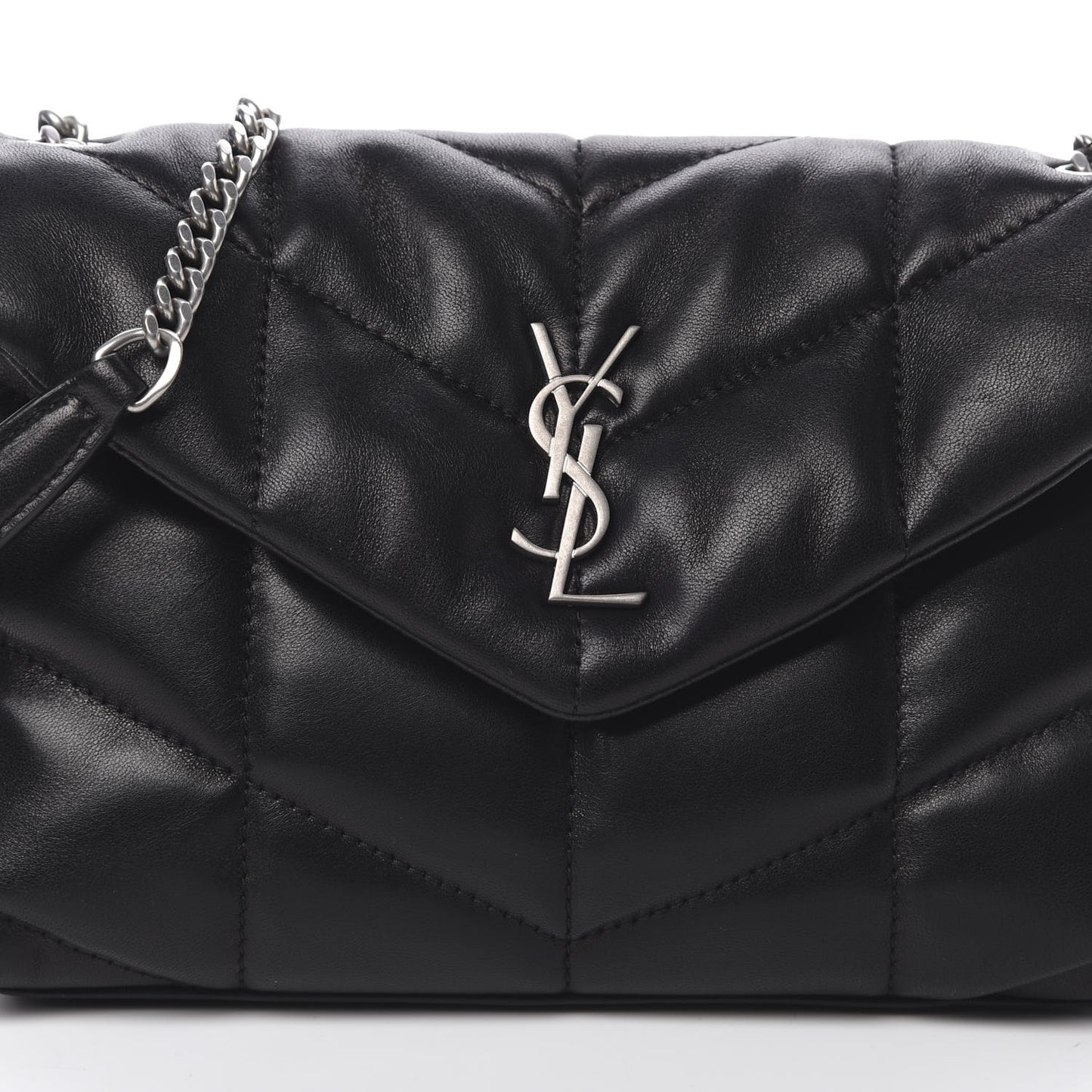 Lambskin Quilted Toy Loulou Puffer Monogram Chain Satchel Black