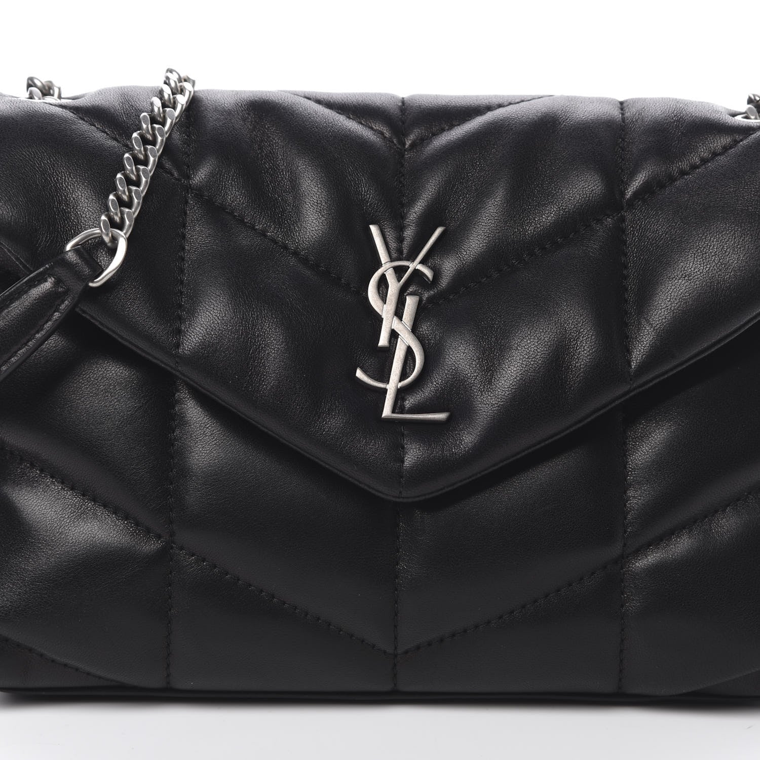 Saint Laurent Lambskin Quilted Toy Loulou Puffer Monogram Chain Satchel Black 8 of 11