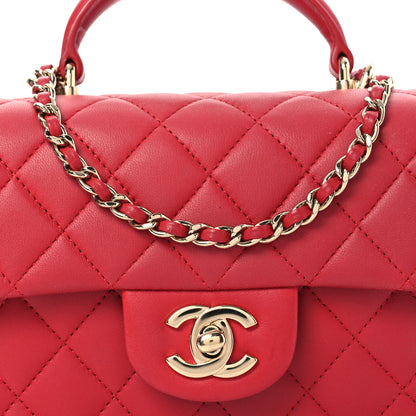 Chanel Lambskin Quilted Mini Top Handle Rectangular Flap Red 8 of 11