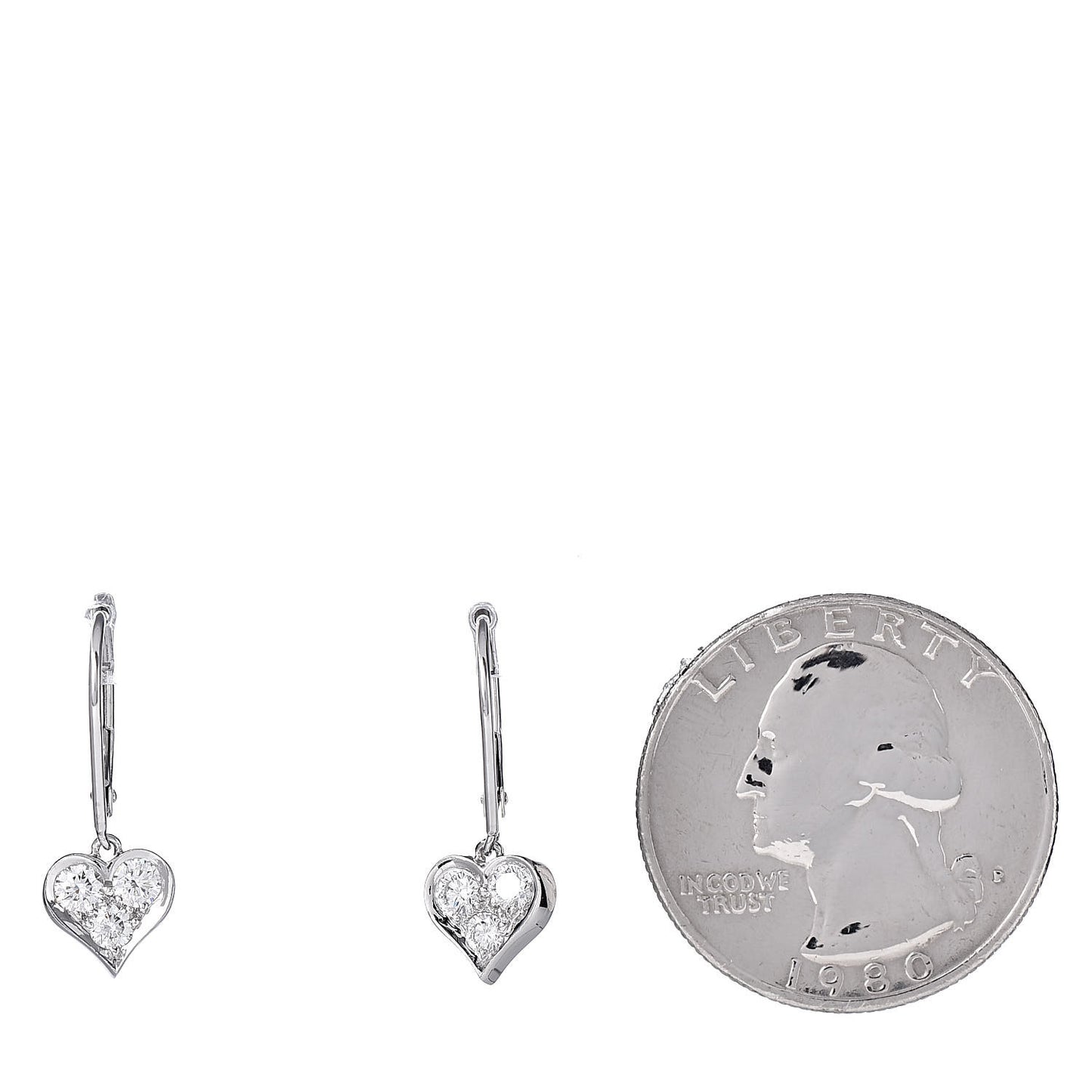 Platinum Diamond Heart Drop Earrings