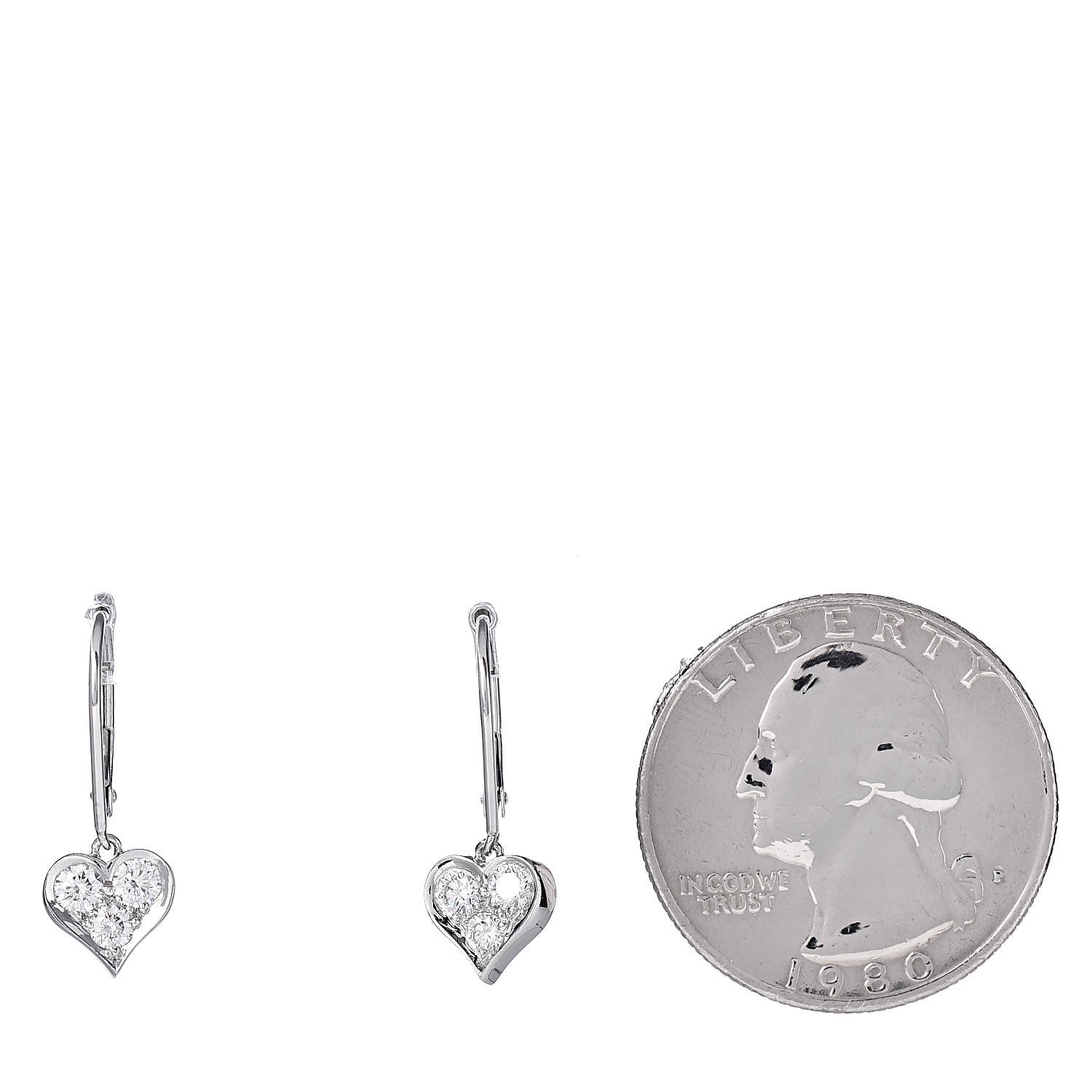 Tiffany Platinum Diamond Heart Drop Earrings 2 of 5