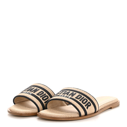 Christian Dior Straw Embroidered Dway Flat Slide Sandals 38 Natural Black 4 of 9