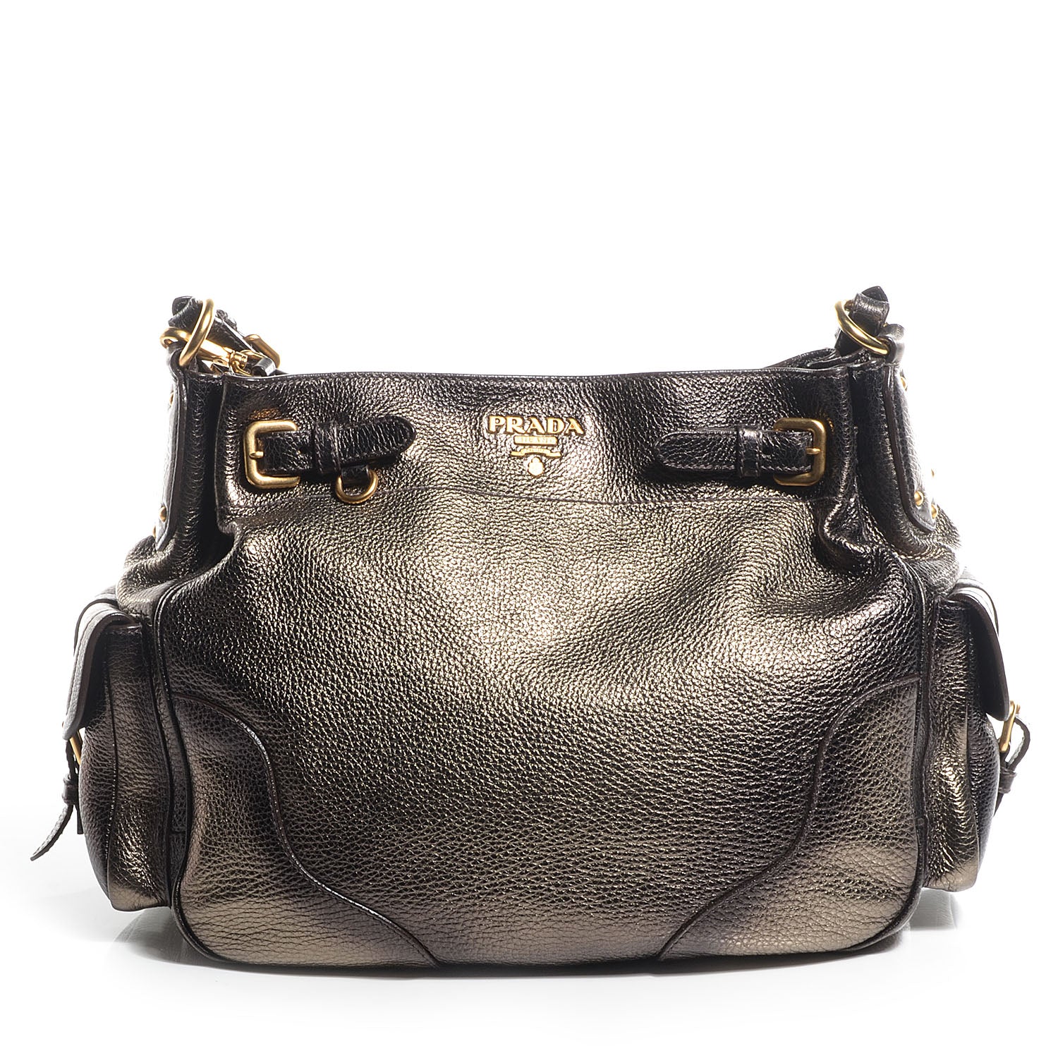 Prada Vitello Daino Side Pocket Hobo Silver 1 of 10