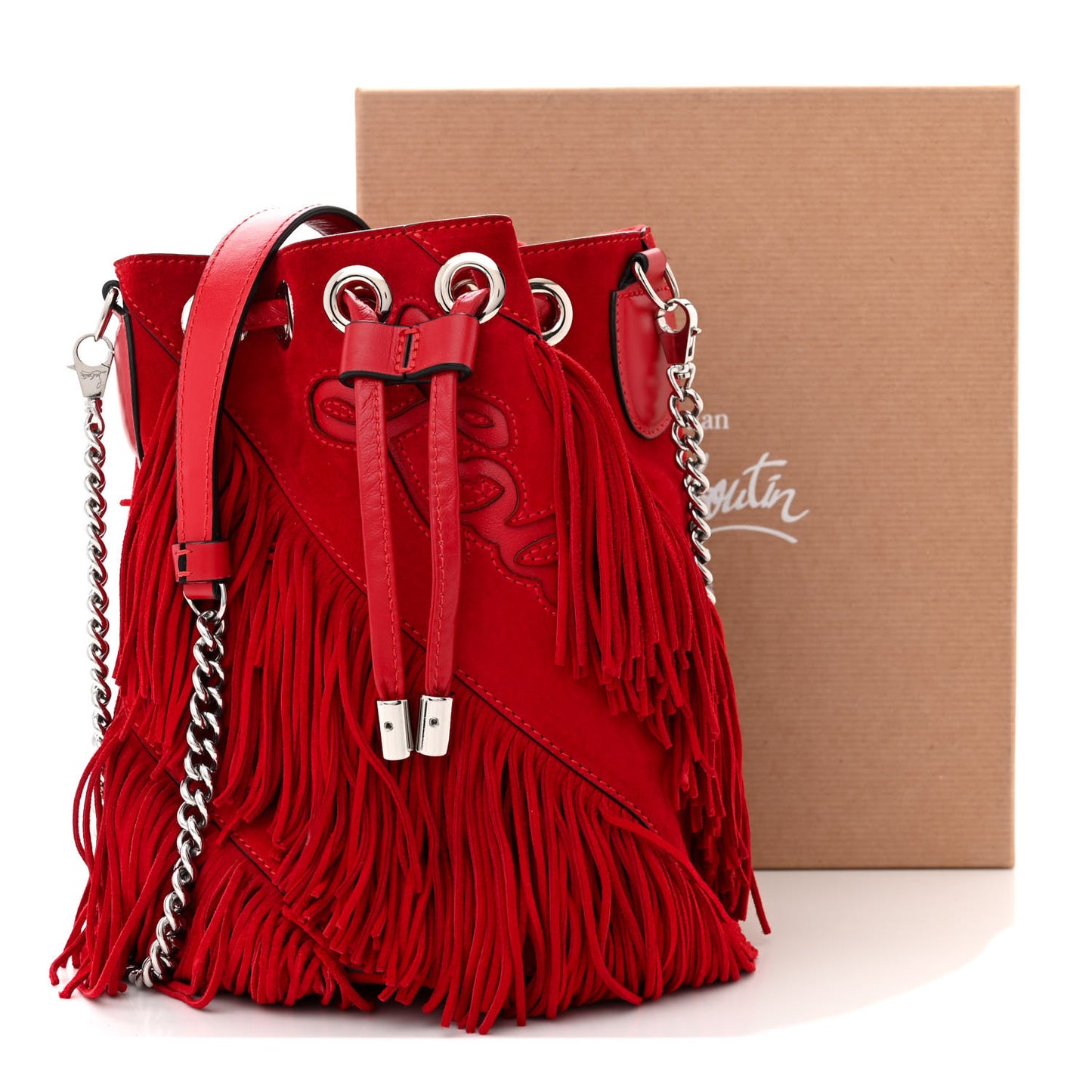 Suede Calfskin Fringe Marie Jane Bucket Red