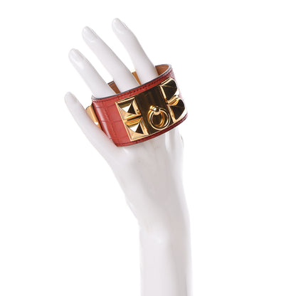 Hermes Matte Alligator Collier De Chien CDC Bracelet S Geranium 2 of 7