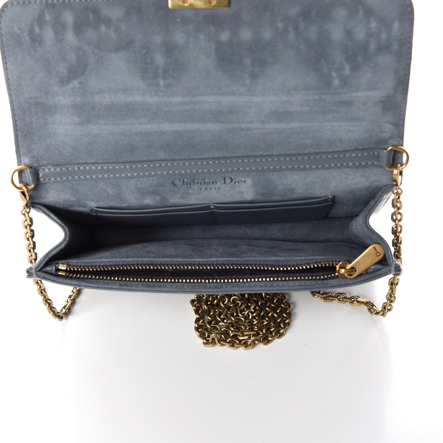 Lambskin Cannage Studded Dioraddict Wallet on Chain Clutch Grey Blue