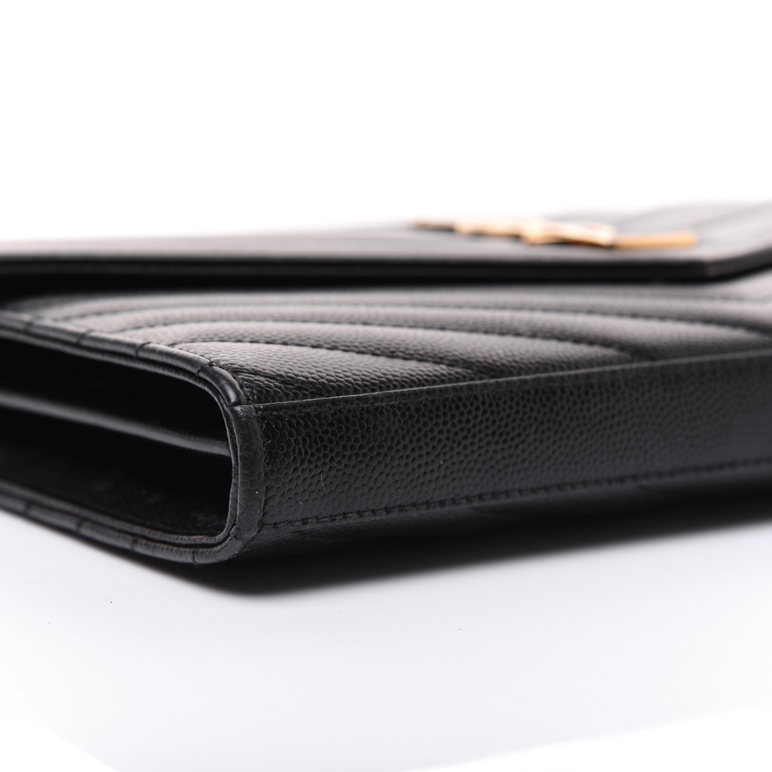 Saint Laurent Grain De Poudre Matelasse Chevron Monogram Chain Wallet Black 6 of 19