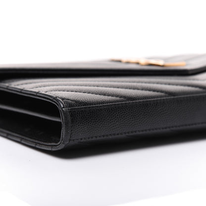 Saint Laurent Grain De Poudre Matelasse Chevron Monogram Chain Wallet Black 6 of 19