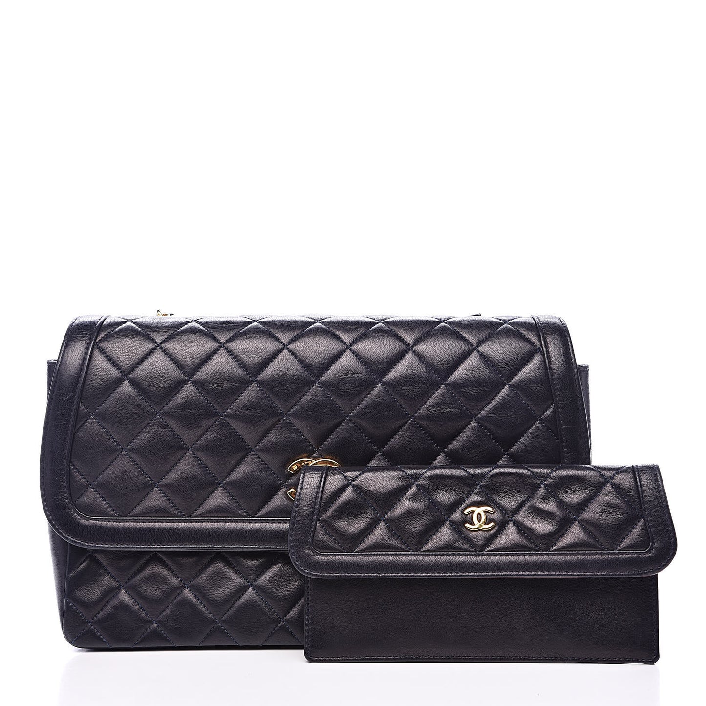 Lambskin Quilted Medium Single Flap Navy Blue