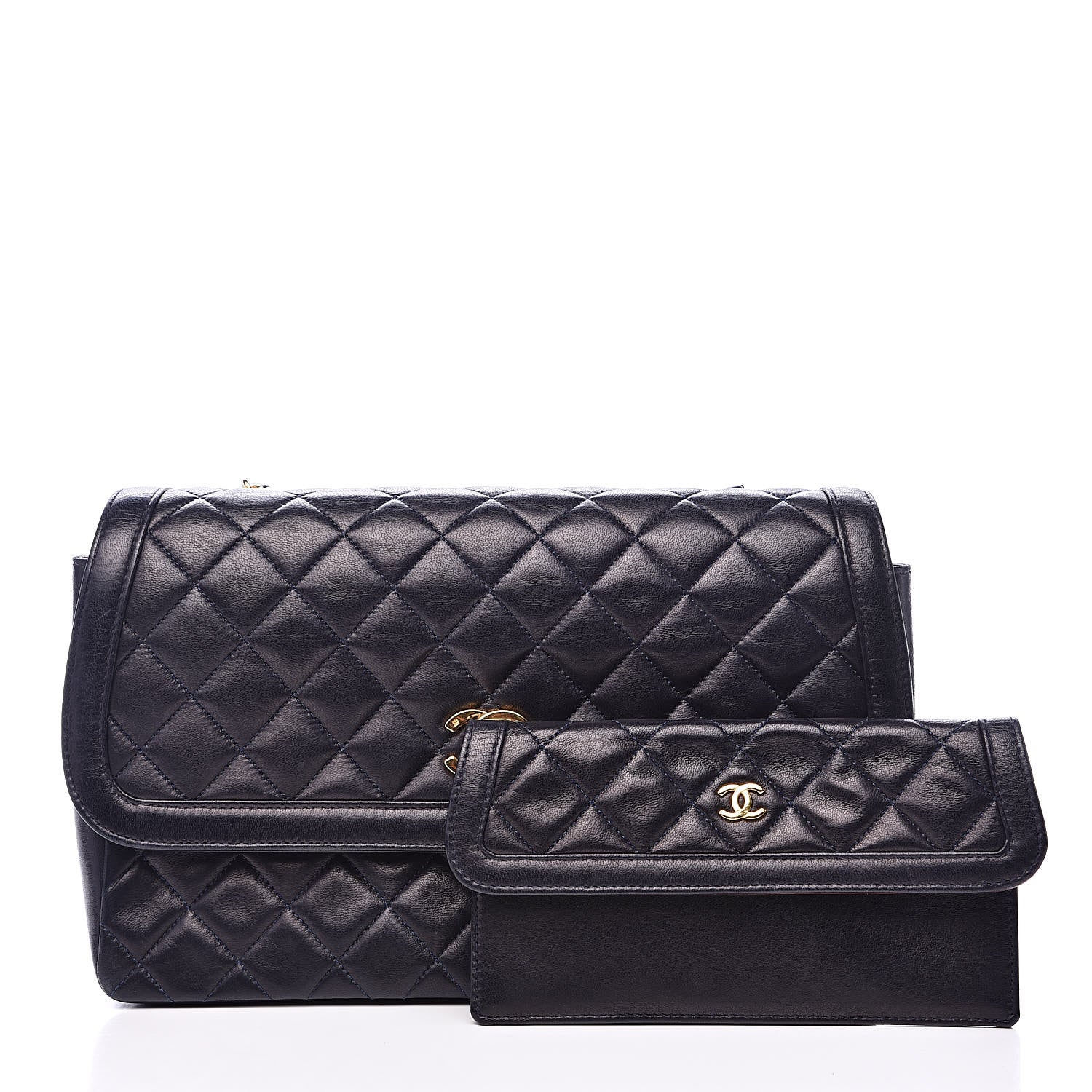Chanel Lambskin Quilted Medium Single Flap Navy Blue 3 of 16