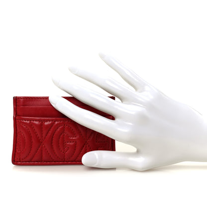 Gucci Calfskin G Rhombus Quilted Card Holder Hibiscus Red 2 of 8