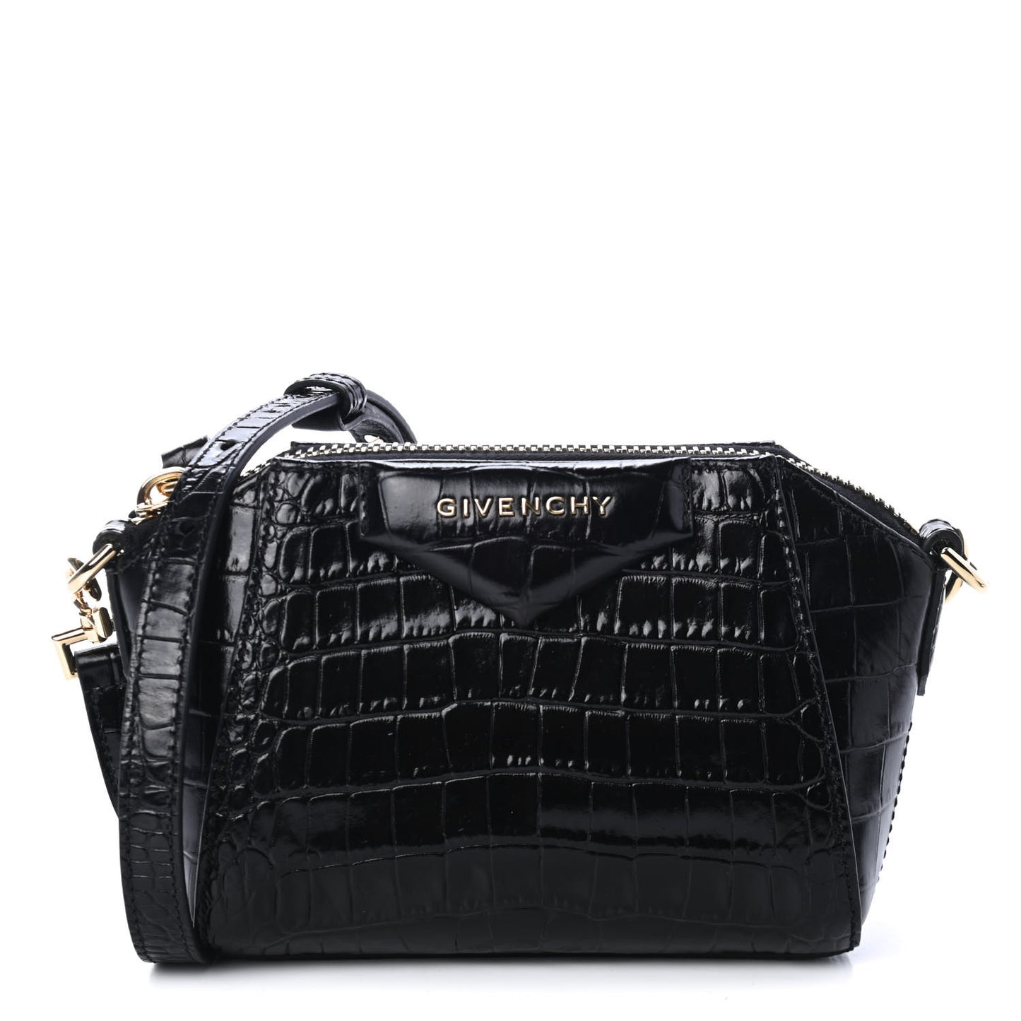 Calfskin Crocodile Embossed Nano Antigona Black