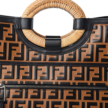 Fendi Vitello Century Wicker FF Embossed Large Runaway Shopper Tote Tobacco Black 10 of 10