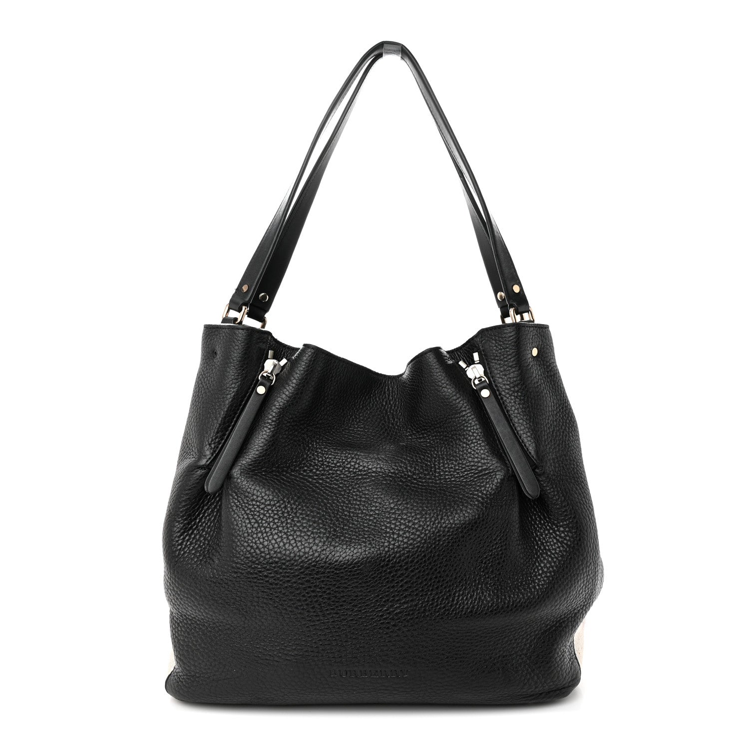 Burberry Grainy Calfskin House Check Medium Maidstone Black 1 of 17