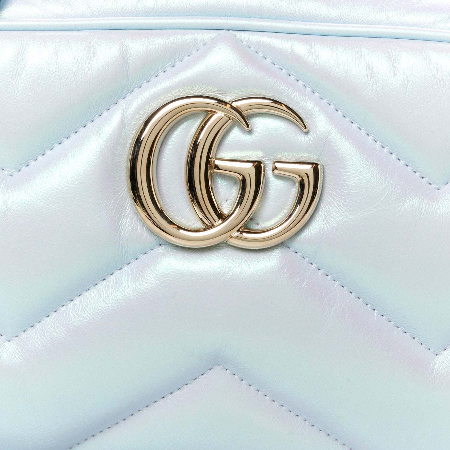 Gucci Iridescent Nappa Chevron Matelasse Small GG Marmont Chain Shoulder Bag Iridescent Snow Light Blue 8 of 10