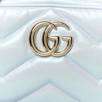 Gucci Iridescent Nappa Chevron Matelasse Small GG Marmont Chain Shoulder Bag Iridescent Snow Light Blue 8 of 10