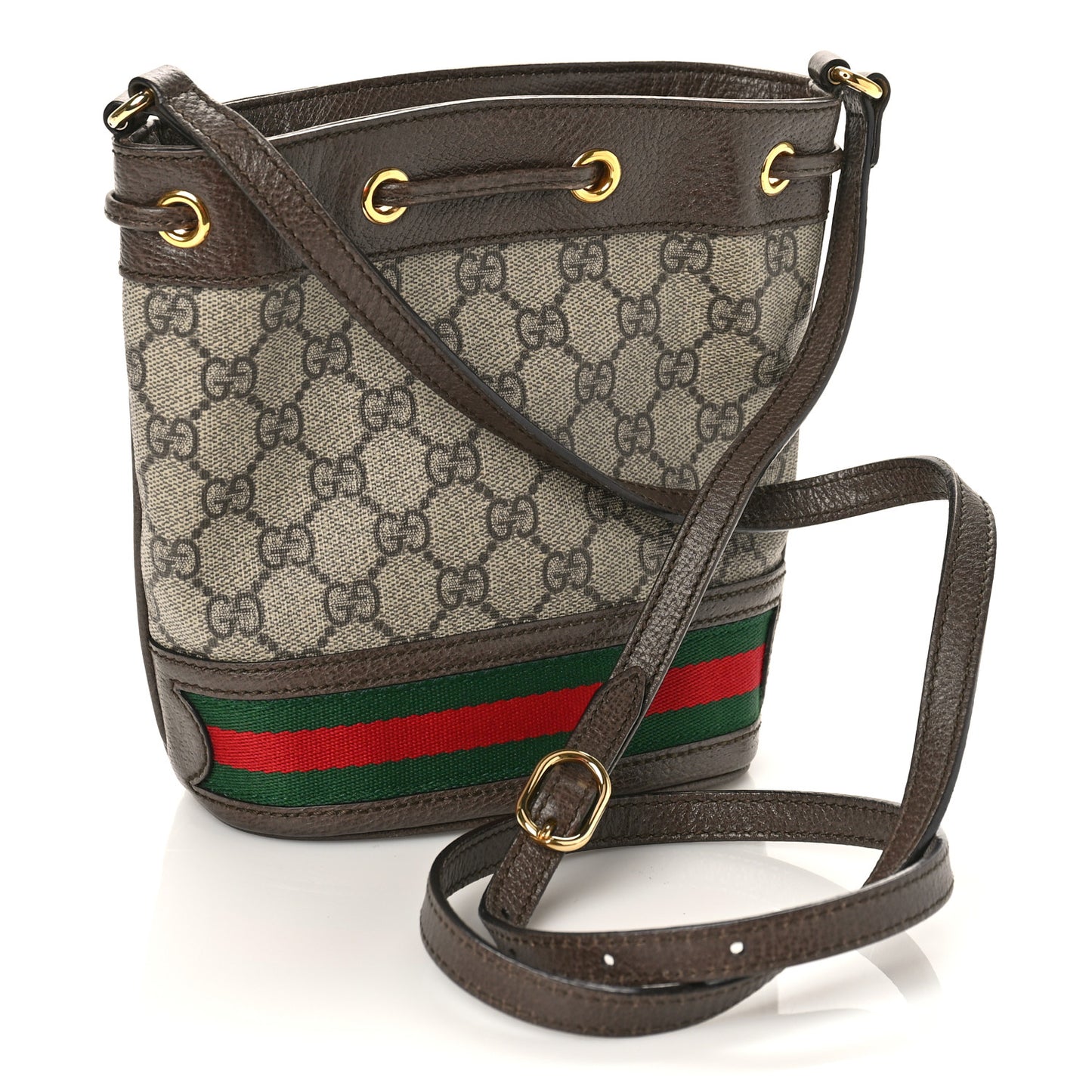 GG Supreme Monogram Web Mini Ophidia Bucket Bag Brown