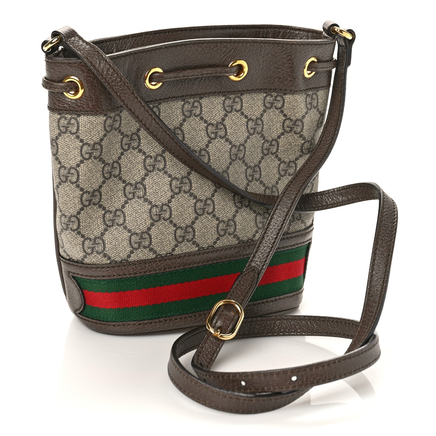 Gucci GG Supreme Monogram Web Mini Ophidia Bucket Bag Brown 3 of 9