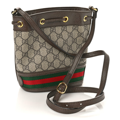 Gucci GG Supreme Monogram Web Mini Ophidia Bucket Bag Brown 3 of 9