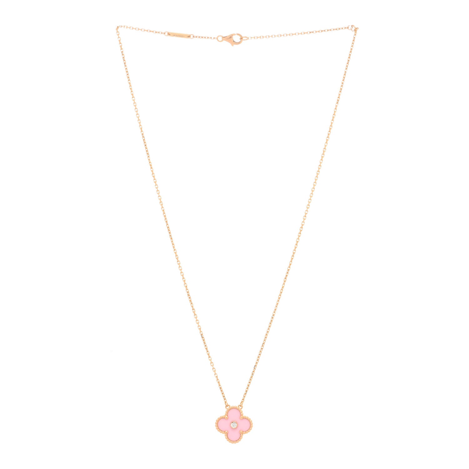 Van Cleef & Arpels 18K Rose Gold Diamond Pink Porcelain Vintage Alhambra Pendant Necklace 2 of 3
