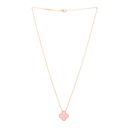 Van Cleef & Arpels 18K Rose Gold Diamond Pink Porcelain Vintage Alhambra Pendant Necklace 2 of 3