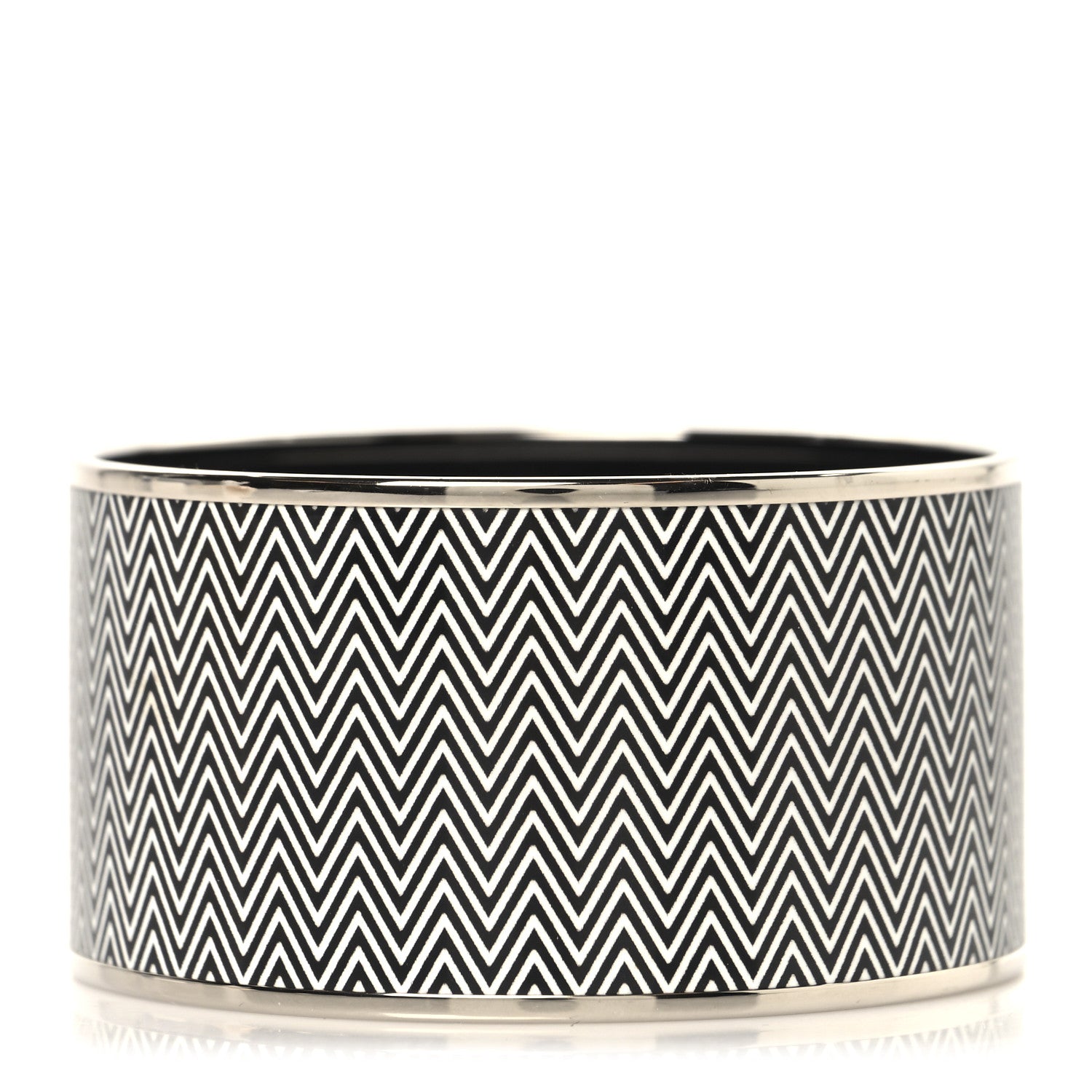 Hermes Enamel Printed Extra Wide Chevron Bracelet 70 Black 1 of 6