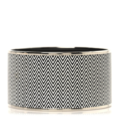 Hermes Enamel Printed Extra Wide Chevron Bracelet 70 Black 1 of 6