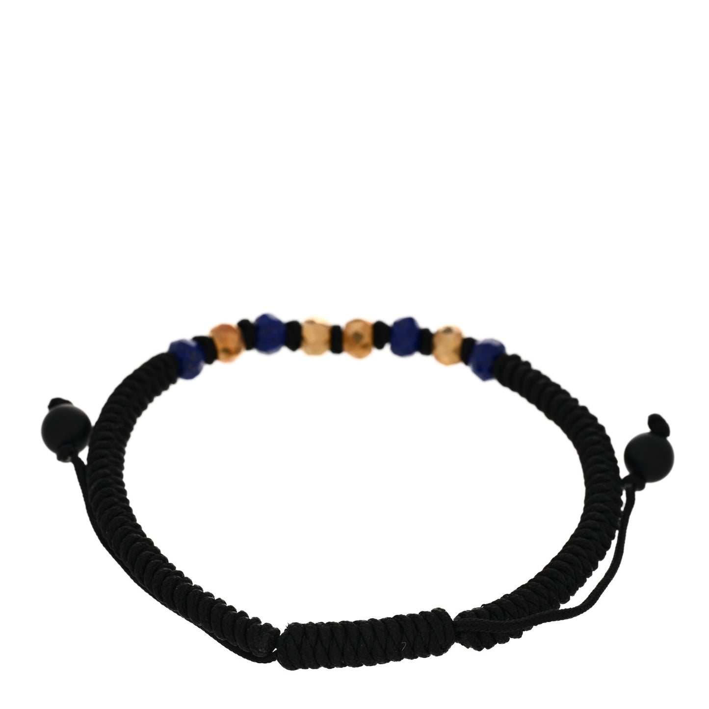 18K Yellow Gold Lapis Onyx Nylon Fortune Woven Bracelet Black