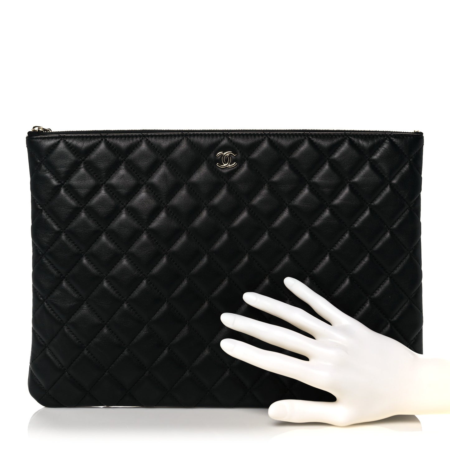 Lambskin Quilted Large Cosmetic Case Black