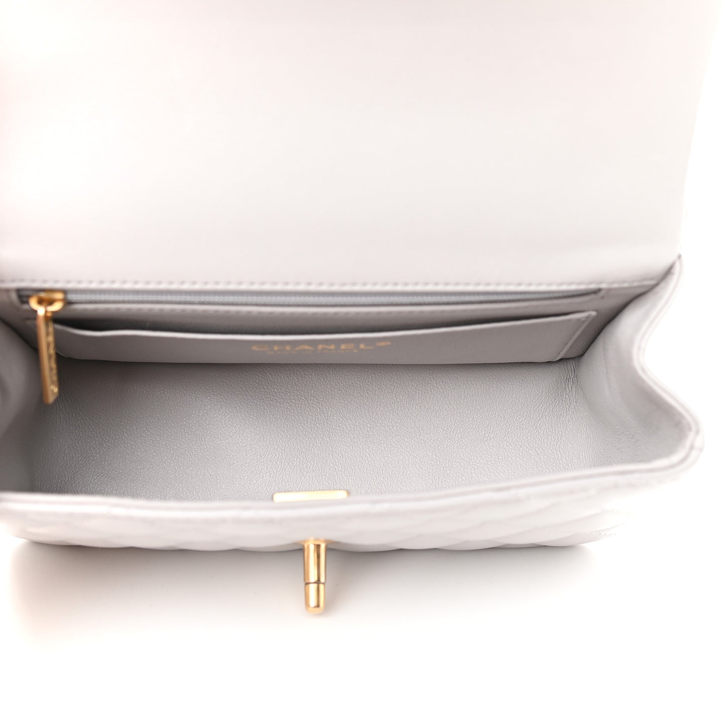Lambskin Quilted Mini Top Handle Rectangular Flap Grey