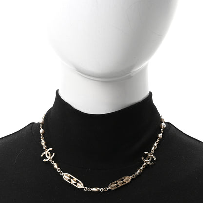 Chanel Crystal Pearl CC Long Necklace Gold Pearly White Multicolor 2 of 5