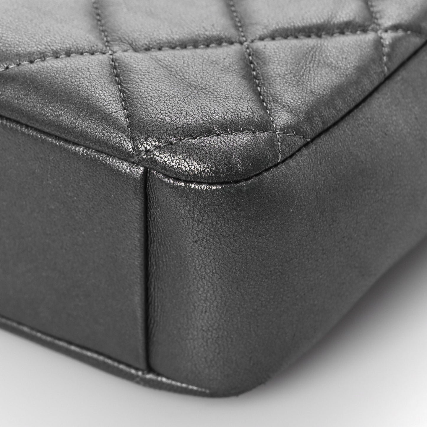 Metallic Calfskin Quilted Small Ballerine Camera Case Grey