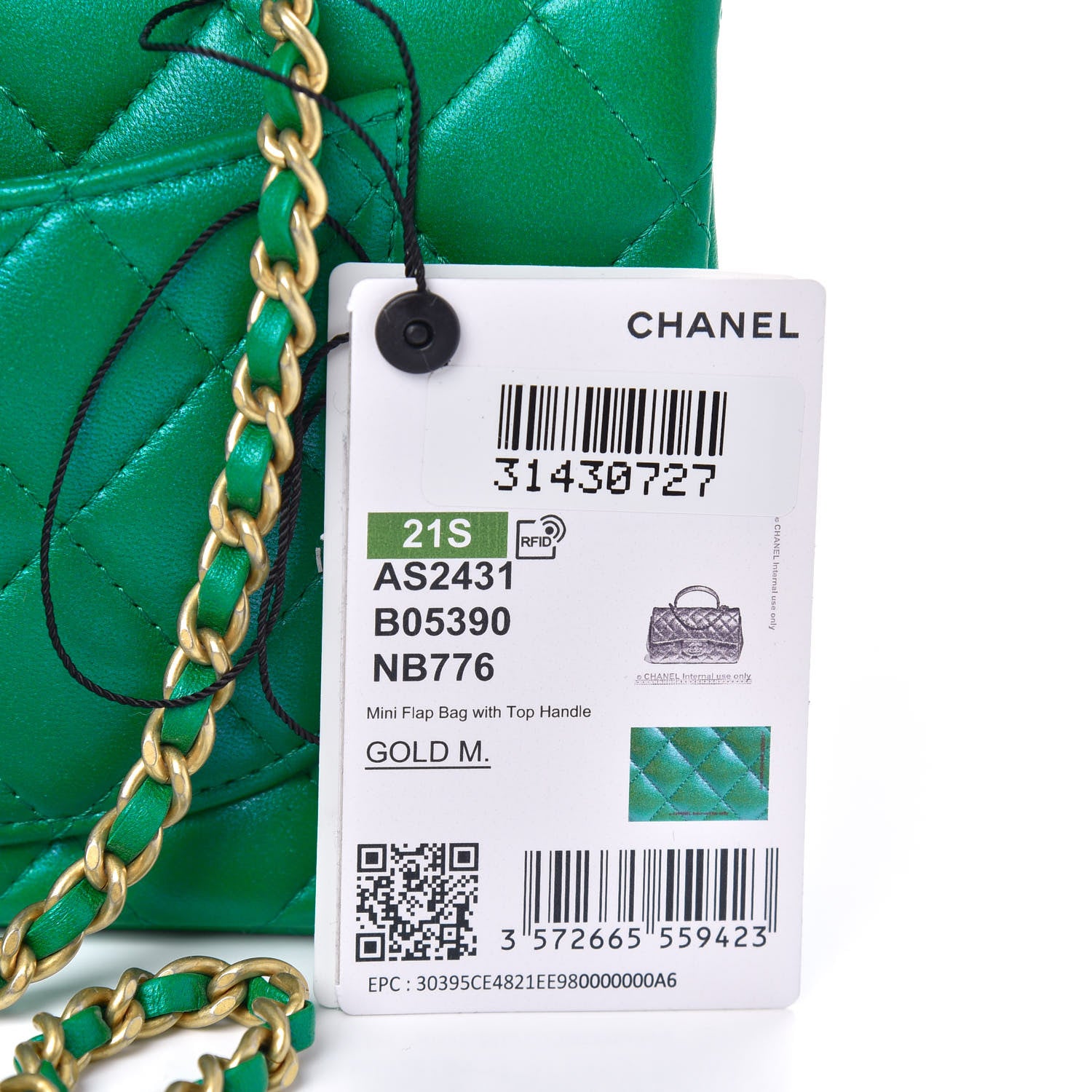 Chanel Iridescent Lambskin Quilted Mini Top Handle Rectangular Flap Green 12 of 12