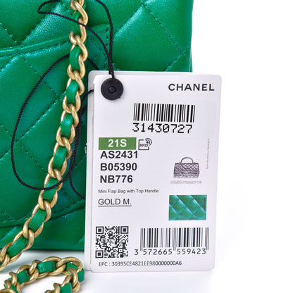 Chanel Iridescent Lambskin Quilted Mini Top Handle Rectangular Flap Green 12 of 12